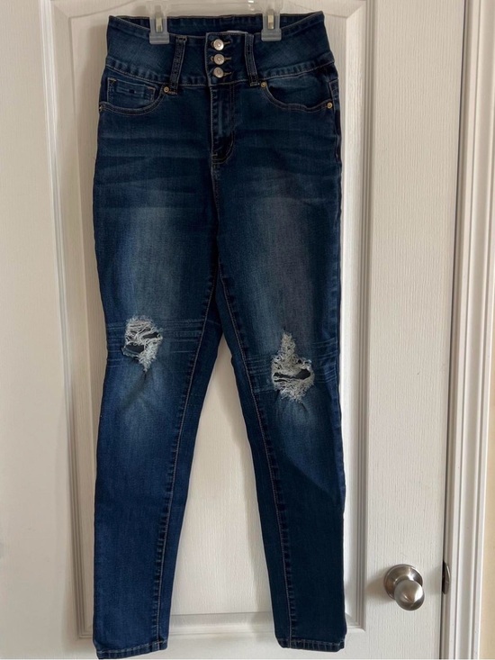 Secrets with Love Denim - High-Rise Dark Wash Skinny Jeans with Knee Distressing
